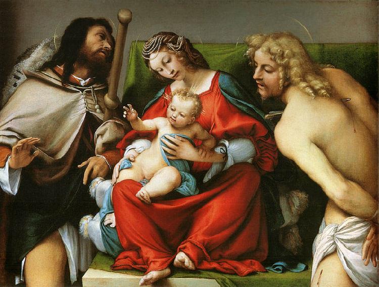 Lorenzo Lotto Madonna mit Hl. Rochus und Hl. Sebastian oil painting image